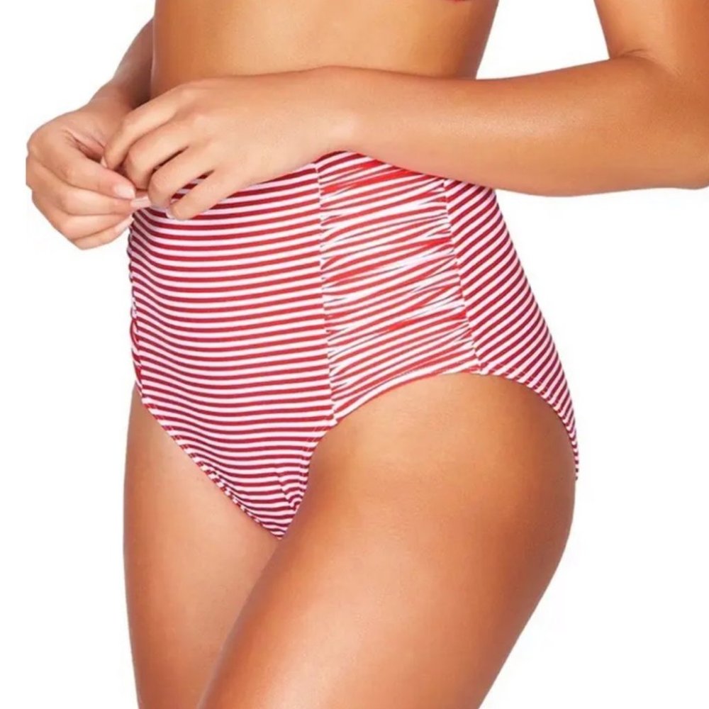 NEW SEA LEVEL Sorrento Stripe High Waist Gathered Side Bikini Bottoms US 12